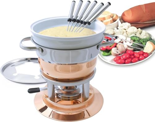 Swissmar Lausanne 11-Piece Copper Plated Fondue Set - Ideal for Cheese & Chocolate Fondue, Oil & Broth Cooking - Perfect for Kitchen Collection & Wedding Gifts - 1.8 Liter / 1.9 Quarts — view 6