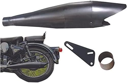 Supremechoice Bike Bullet SLM36 Silencer Bullet Exhaust Glasswool Shark Filter Black Bike Exhaust With Zed Clamp & Bush for Royal Enfield Bullet All Models