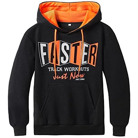 Hoodies for Boys Kids Gaming Hooded Sweatshirt Pullover & Zip Up Jumper, Gamer Gifts Black Orange / Size 150 10-11Y Cover