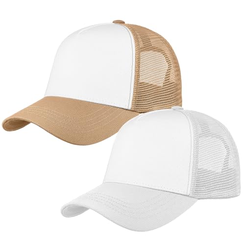 Image of Falari 5-Panel Mesh Baseball Cap, Trucker Hat, Structured Plain Design, Cotton, Adjustable Size