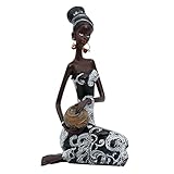 A.F.N.A.L African Tribal Woman Statue Tabletop Decoration Gift, Black Lady Art Sculpture for Home & Office, Modern Female Desktop Figurine Ornament, 9.4”H (A)
