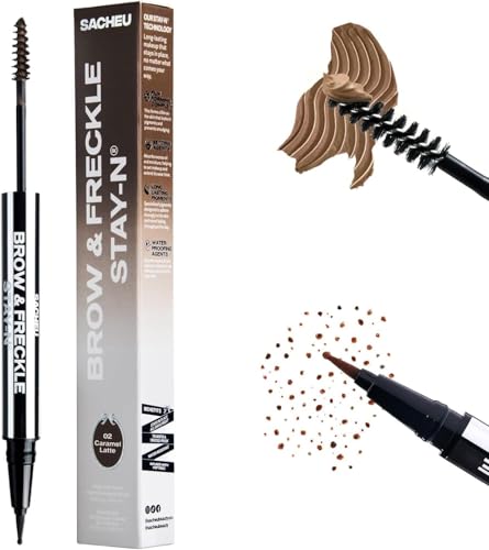 Sacheu Brow & Freckle STAY-N Tinted Eyebrow Gel & Faux Freckle Pen — 2-in-1 Longwear Water Resistant Brows Tint, Cruelty-Free & Vegan, Caramel Latte