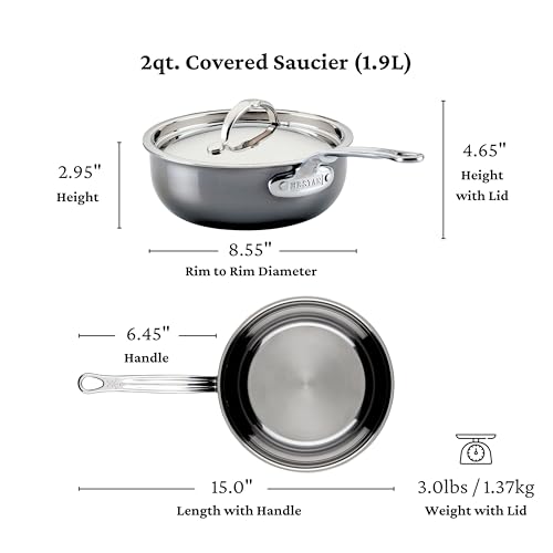 Image of Hestan - NanoBond Collection - Titanium Stainless Steel Saucier Pan with Lid, Induction Cooktop Compatible, 2-Quart