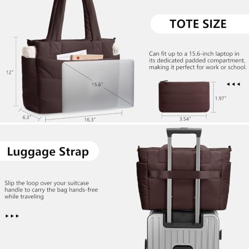 Image of Puffer Tote Bag for Women Quilted Nurse Bag Lightweight Work Bag for Teacher Travel Handbag with Multiple Pockets