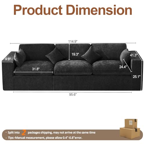 Image of 115''Cloud Boneless Sectional Couch, Modular Sectional Sofa Deep Seat, Oversized Upholstered Convertible Comfy 3 Seater Chenille Memory Foam Sofa Couches for Living Room, Dark