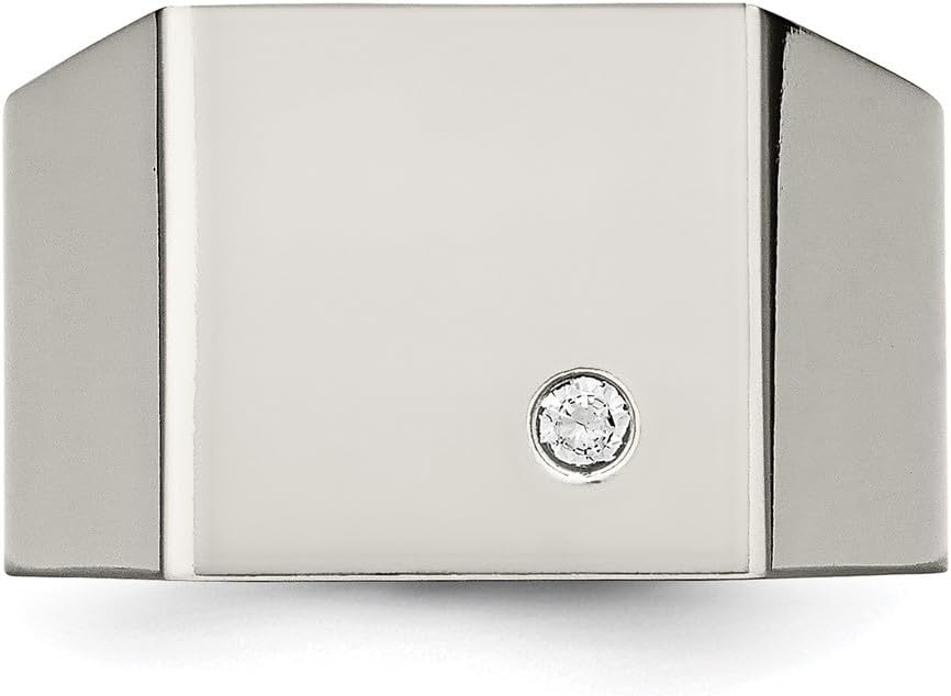 Diamond2Deal Titanium Round Cut Cubic Zirconia Mens Signet Ring
