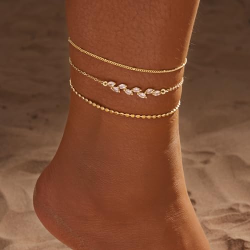 image for MIDEEO Gold/Silver Ankle Bracelets for Women,14K Gold Anklets for Wome