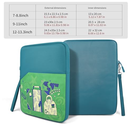 Image of MOCA Universal 7-8 Inch Tablet Sleeve Case, Polyester Protective Cover with Zipper and Wrist Strap, Compatible with Kindle, iPad mini, Samsung, Lenovo Tablets (Travel Icon, 7-8 inch)