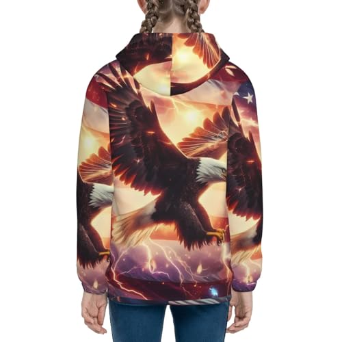 American Flag Eagle 2 Kids Pullover Hoodies Boys Zip Up Sweatshirts Girls Athletic Clothes with Pocket 5