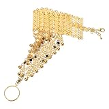 Veemoon Pulsera de Cadena de Mano Ajustable de Metal Dorado Vintage, Brazalete Grueso Anillo de Cadena, Joyería Étnica para Mujer, Accesorios para Baile y Fiesta, Pulsera Esclava