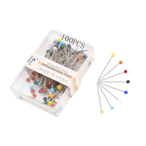 Auriselle 100 Stück Stecknadeln mit Kopf 32 mm Bunte Glaskopfnadeln Eisen und Glas Stecknadel Glaskopfstecknadeln Runde Abstecknadeln für Basteln Nähen Säumen