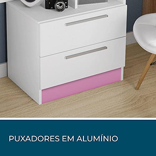 Escrivaninha Com Estante Notável Móveis NT 2010 Flex Branco New/Rosa