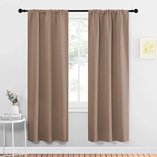NICETOWN Kitchen Window Blackout Curtains - Window Treatment Thermal Insulated Rod Pocket Small Blackout Draperies/Drapes for Bedroom/Kitchen (Cappucc