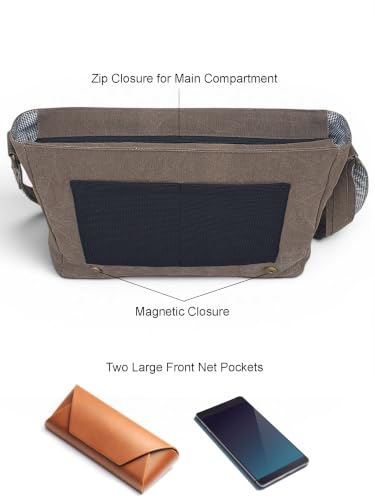 Image of The House of tara Distressed Cotton Canvas Messenger Bag for Men and Women | Printed Crossbody Sling Bag With Laptop Compartment (Upto 15.6 Inch), Broad Adjustable Straps (Acorn Brown)