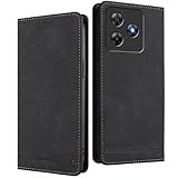 WBWONE Leather Wallet Handyhülle für Blackview Wave 8/Blackview Wave 8C – Magnetische Flip Schutzhülle mit RFID Karten-Schutz, Standfunktion und R&um Sicherung Hülle - Schwarz