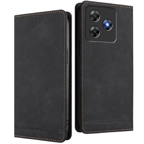 WBWONE Leather Wallet Handyhülle für Blackview Wave 8/Blackview Wave 8C – Magnetische Flip Schutzhülle mit RFID Karten-Schutz, Standfunktion und R&um Sicherung Hülle - Schwarz