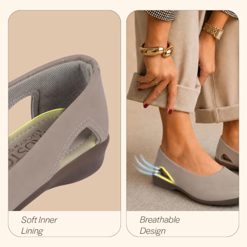 Image of FAUSTO Women Stylish Backless Casual Ballets | Low Heel Cut-Out Slip-On Ballerinas | Comfortable Walking Flats Sandals | Memory Cusion Insole