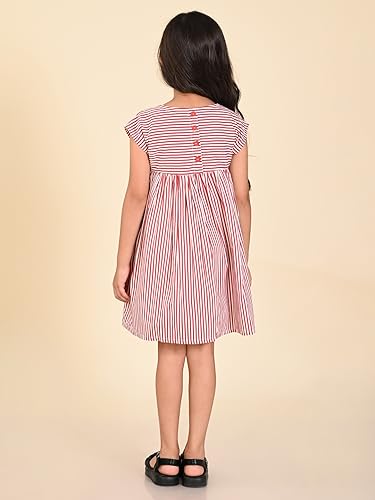 Image of LILPICKS Dog Printed Stripes Fit n Flare DressFor Girls (Red White)