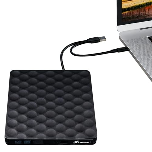 SJACXANM Lecteur CD/DVD Externe pour PC avec USB 3.0 Type-C Graveur CD/DVD±RW, Lecteur/Graveur DVD Rom, Compatible avec Ordinateurs Portables, Bureau, Mac, Windows/Mac Os (Ultra Mince)