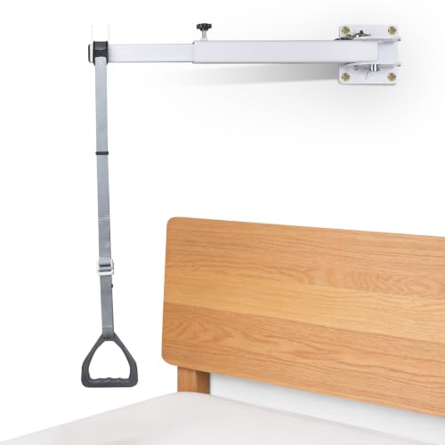 Huazu Trap/eze Bar for Bed Mobility Wall-Mounted Bedside Pull-Up Assist with 5 Locking Angles 200 lb Weight Capacity Support Handle for Bed Mobility Sitting Up Turning HMBT-01