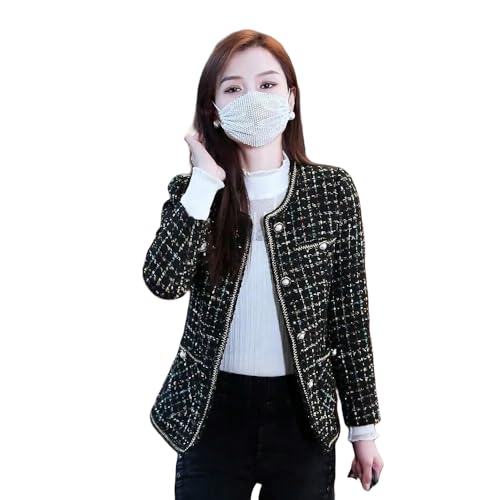 Veste courte minceur en tweed pour femme encolure ronde veste légère contre la fraîcheur printanière