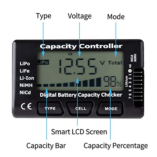 Digital Battery Capacity Tester, Battery Capacity Voltage Checker Controller Tester With Lcd For Lipo Life Li-Ion Nimh Battery #TOP5