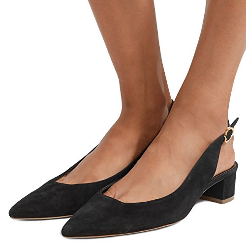 YDN Women Elegant Pointed Toe Slingback Pumps Slip On Mid Chunky Block Heels Minimalist Office Daily Wear Casual Shoes4