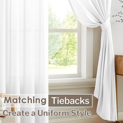 Image of Melodieux White Semi Sheer Curtains 96 Inches Long for Living Room - Linen Look Bedroom Rod Pocket Voile Drapes, 52 by 96 Inch (2 Panels)