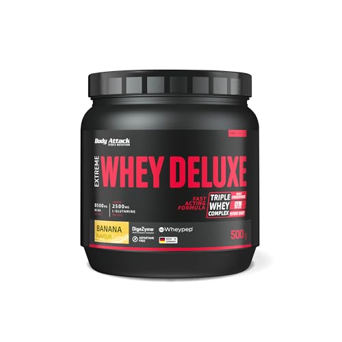 Body Attack Extreme Whey Deluxe - Banana Cream, 500g - Made in Germany - Eiweißpulver mit Aminosäuren, Triple-Complex, CFM Whey Isolate, perfekt lösliches Protein-Pulver, fettarm, zuckerarm
