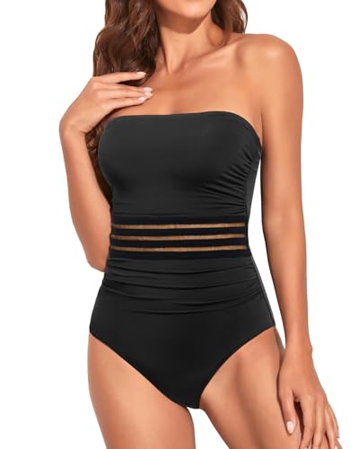 Holipick Women New Black One Piece Swimsuits Tummy Control Bathing Suits Halter Strapless Bandeau Swimwear XS