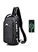 Brusttasche Sling Bag Umhängetaschen Sling Rucksack Crossbody Bag Backpack Schultertasche Herren für Hiking Sports Backpack Casual Daypack mit USB Ladeanschluss (Black)