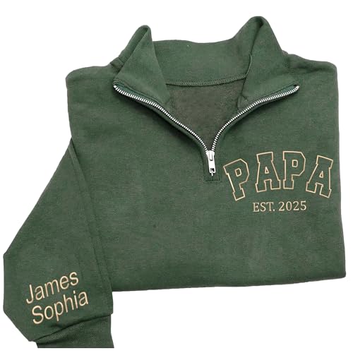 Chillever Personalized Embroidered Papa Quarter Zip Sweatshirt Custom Papa Shirt With Grandkids Names Dad Sweatshirt Dad Gifts From Daughter Gifts For Father Christmas 2025