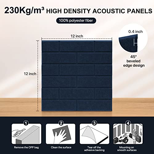 Image of Acoustic Wall Panels Self Adhesive, Brick Pattern Decorative Sound Absorbing Panel for Ceiling, Door, 12 Pack Dark Blue Art Tiles for Recording Studio, Gaming Room, 12 inchx12 inchx0.4 inch