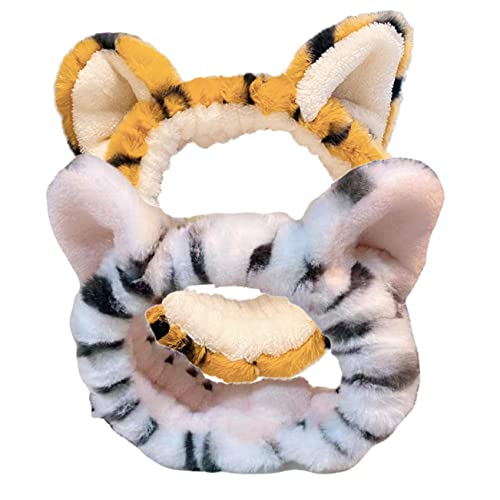 PATKAW 2 Piezas diadema de peluche de tigre felpa diadema de spa lindo máscara hair band hair topper toallas diadema de maquillaje para lavarse la cara bandas elásticas para la cabeza