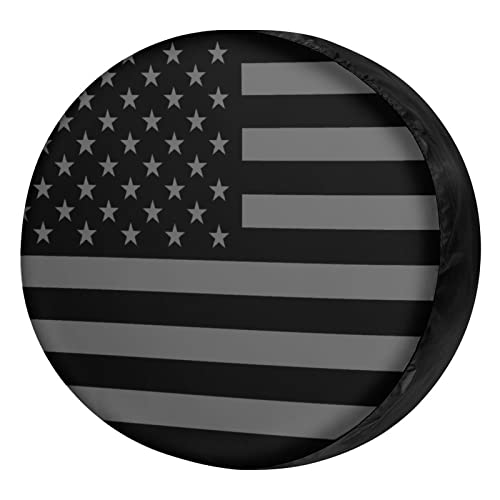 Image of Black America Flag Spare Tire Cover Wheel Tire Cover Fit Trailer, RV, SUV and Many Vehicle 12inch