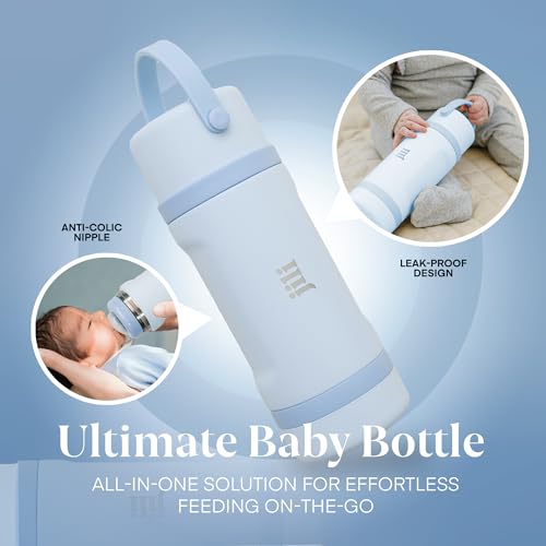 Image of Jili All-in-One Baby Bottle, Insulated Stainless Steel Bottle with Formula Container, Anti-Colic Nipple, and Leak-Proof Lid, Baby Essentials for Travel, BPA, Parabens, and Phthalate-Free, Ice, 8 oz.