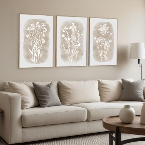 Boho Botanical Wall Art Neutral Wildflower Framed Canvas Wall Decor, Large Vintage Minimalist Floral Beige Prints for Farmhouse Living Room Bedroom Office- Set Of 3, 24x36 Inch, Ready to Hang by Zessonic - Image 7