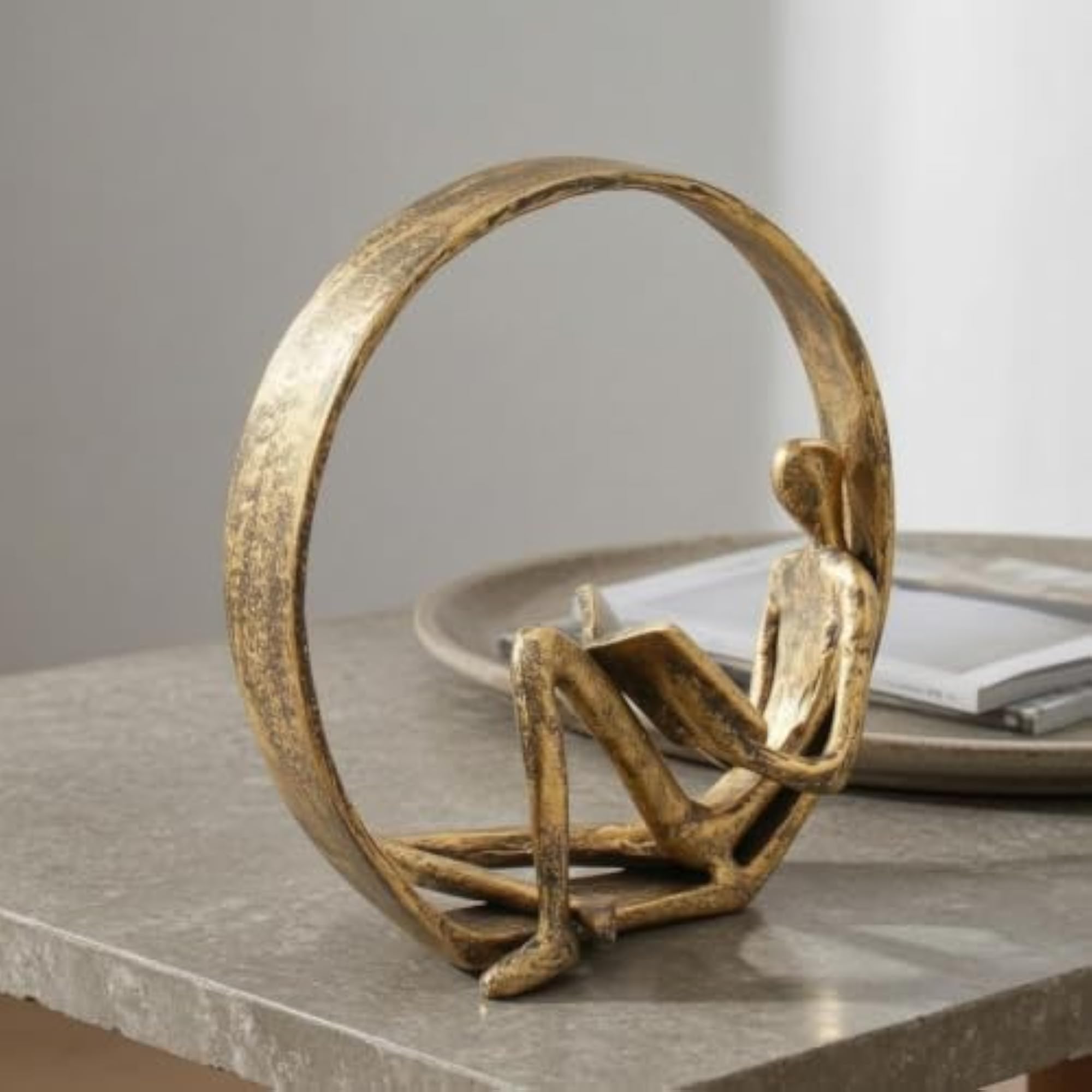 Cast Metal Book Reading Statue