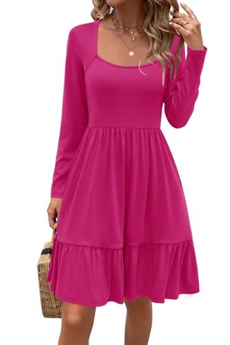 Image of Newshows Women's 2026 Summer Casual Square Neck Ruffle A Line Beach Vacation Sundress Work Business Dress with Pockets