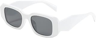 Dark Wost Retro Rectangle Sunglasses for Women Trendy Irregular Vintage 90s Medium Sunglasses UV400 Protection (White Black) Price In India