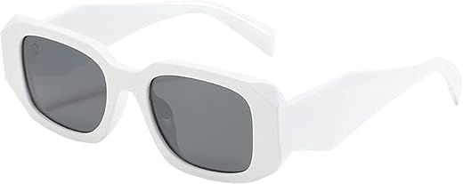 Dark Wost Retro Rectangle Sunglasses for Women Trendy Irregular Vintage 90s Medium Sunglasses UV400 Protection (White Black)