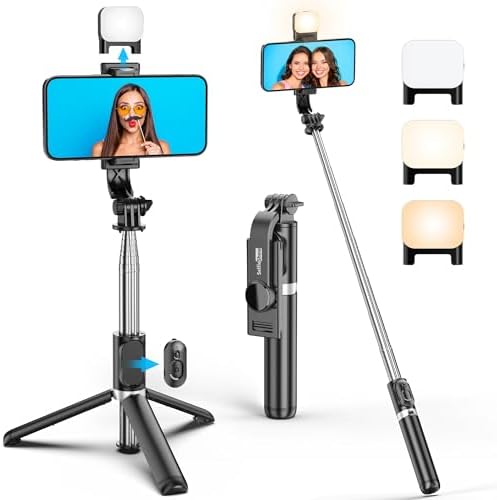 Selfie Stick Stativ mit Fülllicht, Erweiterbar 106CM SelfieStick mit Abnehmbarer Fernbedienung, 360 Drehbar Handy Stativ Kompatibel mit iPhone 17/16/15/14 Pro Max/14 Pro/14/13/12/S
