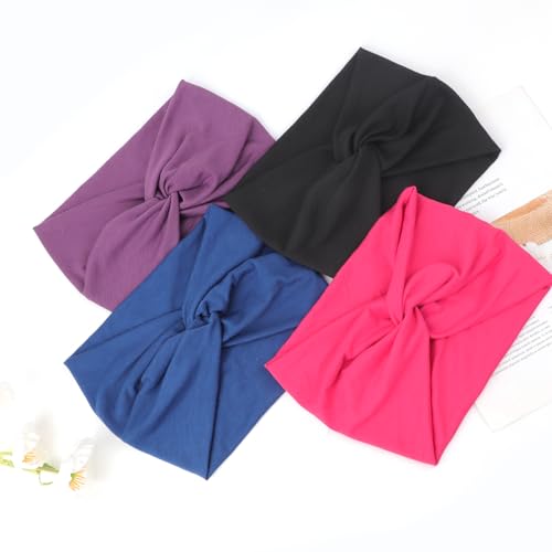 Image of DRESHOW 4 Pack Turban Headbands for Women Wide Vintage Head Wraps Knotted Cute Hair Band Accessories
