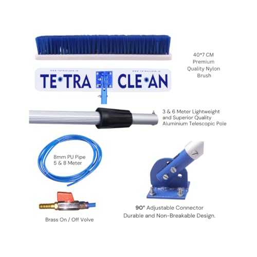 Image of TetraClean 3M Solar Panel Cleaning Kit with Water-Fed Telescopic Pole & Nylon Brush I Solar Brush 90 Adjustable Rotation Water Control