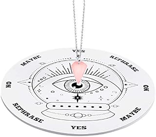 Pendulum Board Dowsing Divination Metaphysical Message Board Wooden Carven Board with a Crystal Dowsing Pendulum Necklace Witchcraft Wiccan Altar Supplies Kit (4 Inch)