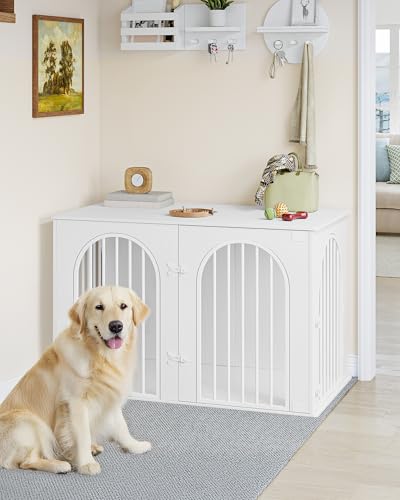 Hzuaneri Hundekäfig Möbel, 108 cm Hundebox für Zuhause, 3 Türen, Bogentür, Moderne Hundebox Indoor für Hunde, Beistelltisch, Hundekäfig Hochbelastbar, 108 x 64 x 76 cm, Weiß DFC86013W
