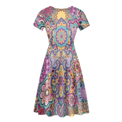 Image of HUGS IDEA Womens Puffy Swing Midi Dress Round Neck Short Sleeve Party A-Line Dresses