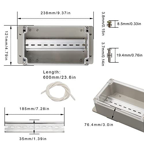 Waterproof Electrical Box, LERANIXN Waterproof Junction Box IP66-245 x 125 x 80 mm Surface-Mounted Electrical Junction Box with 187 mm Top Hat Rail, for Signal Housing, Relays, Sensors - Image 2