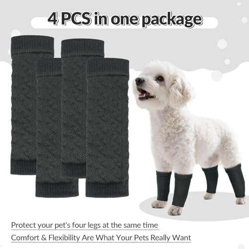Image of ROZKITCH 4 PCS Dog Arm Sleeves for Licking Scratching Elbow Wound | Soft Knitting, Stretchy Fit Sleeves, Helps Reduce Licking, Dog & Cat Friendly, Easy to Wear, Daily Leg Coverage