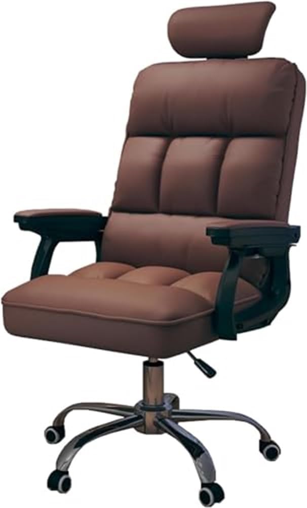 Adjustable Swivel Office Chair with Headrest Genuine Leather Desk Chair for Home Comfortable Ergonomic Computer Chair for Living Room Bedroom Workspace(Brown)